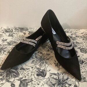DUNE LONDON Sz 38 Suede and Rhinestone Pointy Ballet Slip On Flats